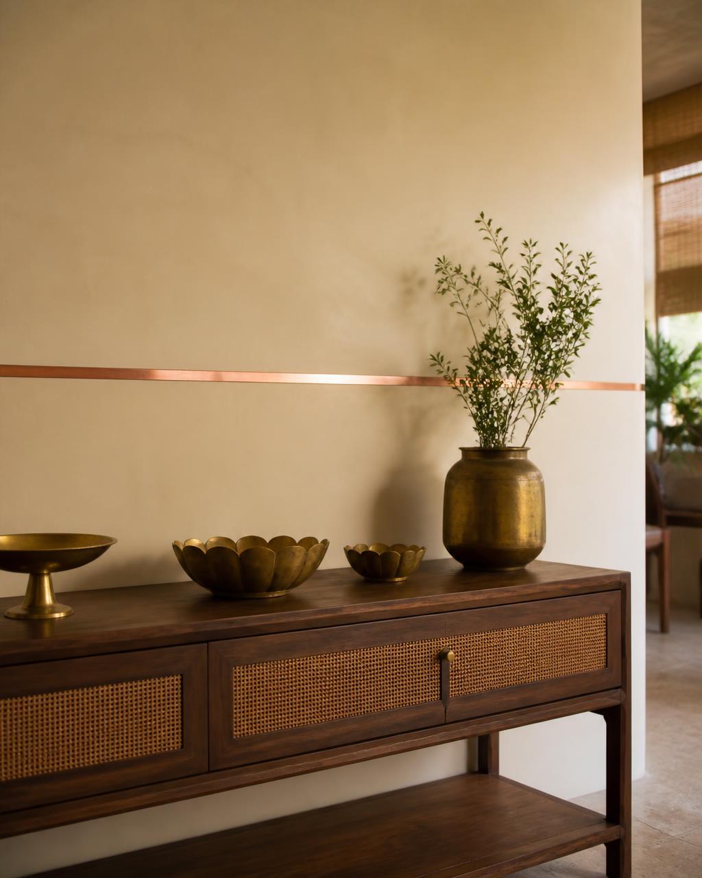 Copper Vastu strip on a living room wall