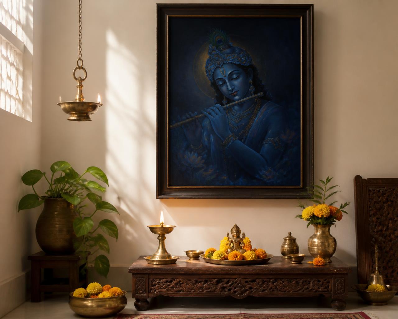 Shiv Ganga painting in a puja corner